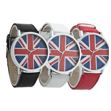 New Fashion Round Quartz Woman Lady Girl Wrist Watch UK National Flag 3 Color