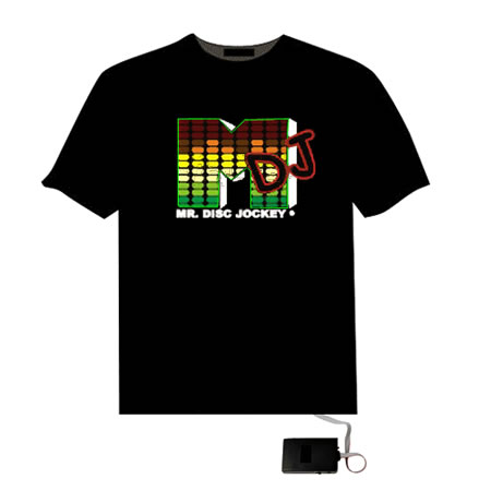 Sound Activated M DJ shape LED Light EL Music T-Shirt